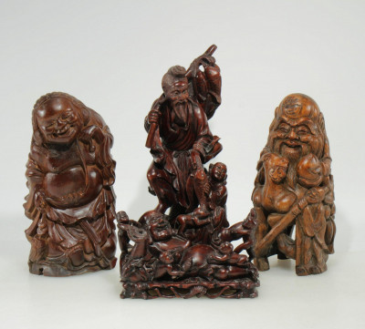 Image 1 of lot 4 Chinese Wood Deities and Figural Groups