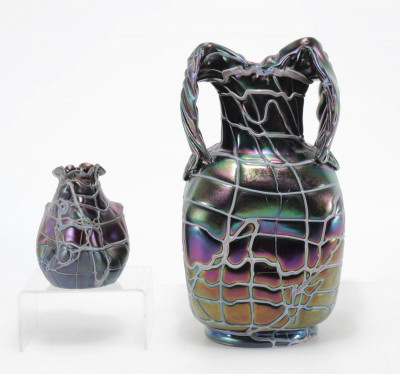 Image for Lot Pallme-Konig Iridescent Glass Veined Silver Vases