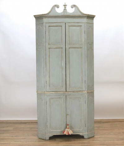 Image for Lot 19C Gustavian Styled Painted Corner Cabinet