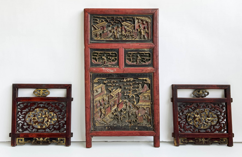 Image 1 of lot 3 Chinese Gilt and Red Lacquered Architectural Elements