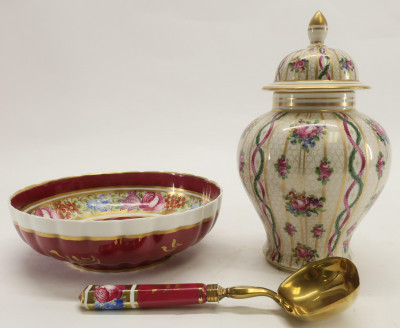 Image for Lot Porcelain French Berry Bowl & Spoon and an Urn