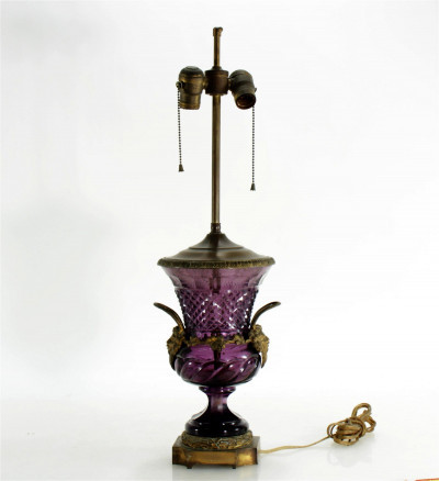 Image for Lot Amethyst Crystal Urn as Lamp, Possibly Baccarat
