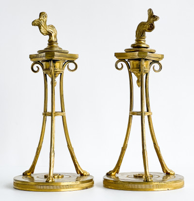 Pair of French Directoire Gilt-Bronze Candlesticks, after a model attributed to Claude Galle