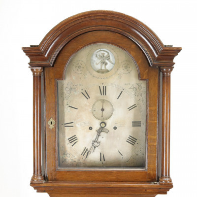 Image for Lot George III Oak Tall Case Clock 18th C Wadleton