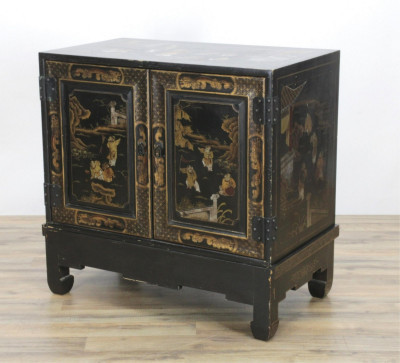 Image for Lot 20C Japanese Lacquered Two Door Chest On Stand