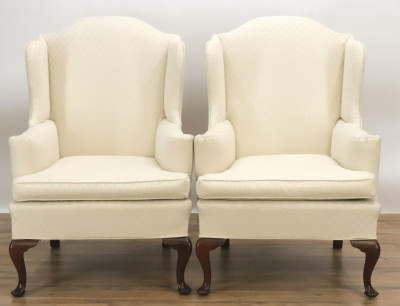 Image for Lot Pair of Queen Anne Style Wing Chairs