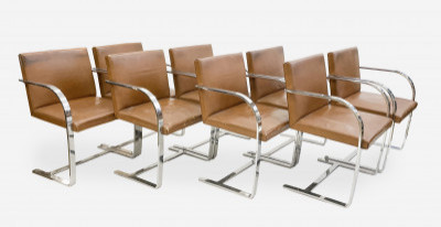 Image for Lot Mies Van der Rohe for Knoll, set of 8 cantilevered brown Brno armchairs