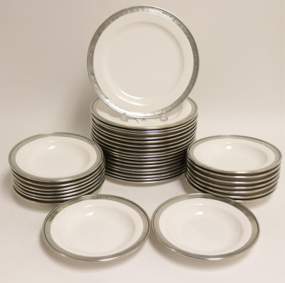 Image for Lot Italian Pewter & White Ceramic Partial Service