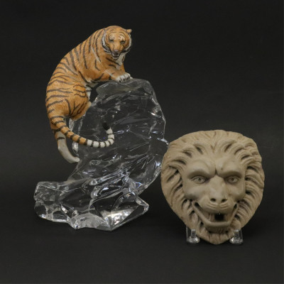 Image for Lot FM Portugal Porcelain Tiger  Stone Lion Plaque