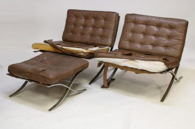 Image for Lot Pair of Knoll Barcelona Chairs &amp; Ottoman