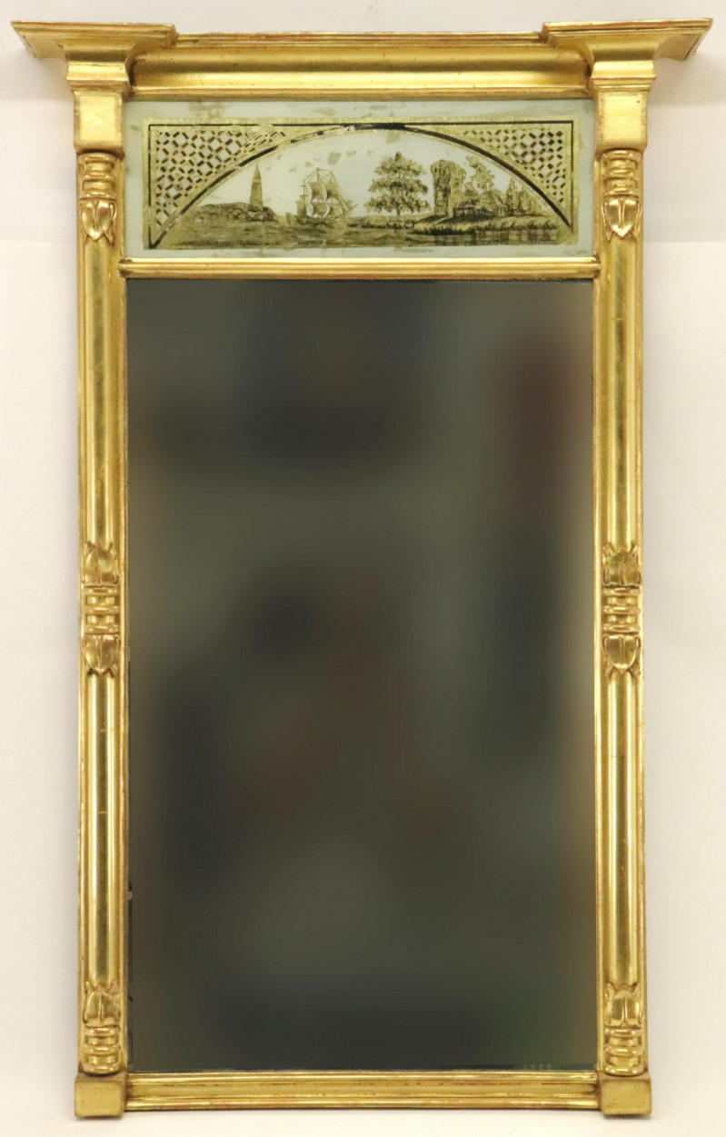 Image 1 of lot 19th C. Giltwood Eglomise Mirror