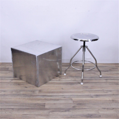 Image for Lot Blickman Metal Stool & Aluminum Cube Table