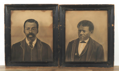 2 Black Americana Portraits signed Thomas