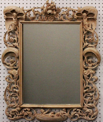 Image for Lot Rococo Style Figural Carved Cherry Mirror