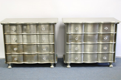Image for Lot Pr Contemporary Four Drawer Metal Veneer Dressers