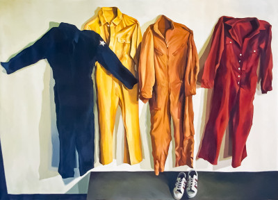 Title Lowell Nesbitt - Work Clothes Blue, Yellow, Orange, and Red / Artist