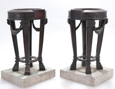 Image for Lot Pair Small Louis XVI Style Bronze Pyre Stands