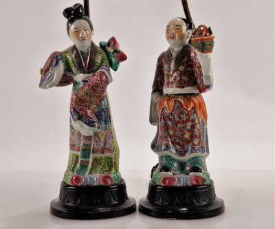 Image for Lot Pair of Canton Porcelain Figural Lamps