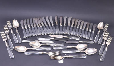 Image for Lot 41Pc Mid Century Silverplate  Glass Flatware