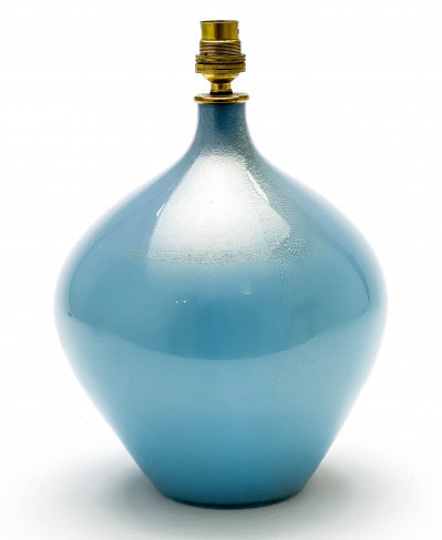 Title Seguso Italian Blue Cased Glass Lamp Base with Gold Leaf / Artist