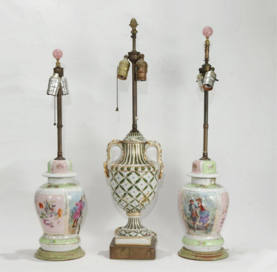 Image for Lot Pair Continental Covered Urn Lamps & another