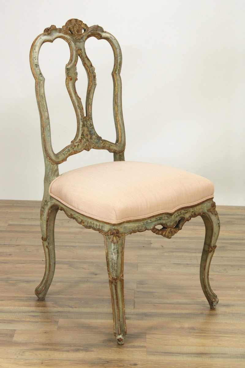 Image 1 of lot 18th C Venetian Rococo Paint Decorated Side Chair