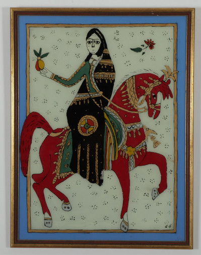 4 Medieval Style Eglomise Equestrian Paintings