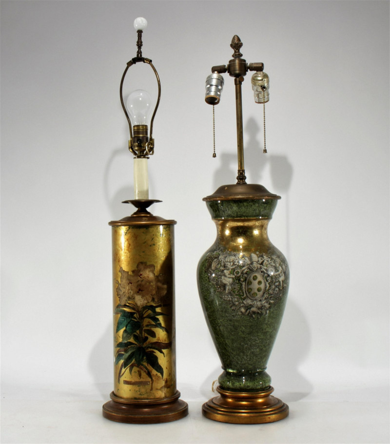 Image 1 of lot 2 Eglomise Decorated Glass Lamps