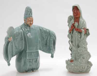Image for Lot Two Japanese Celadon Figures 20th C