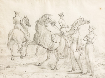 Title Antoine Charles Horace Vernet - Horseman and Three Horses / Artist