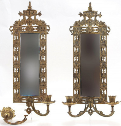 Image for Lot Pair Bradley & Hubbard Gilt Brass Wall Sconces