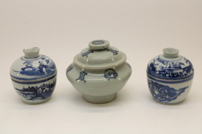 Image 1 of lot 19th C. Lidded Rice Bowls and Jar