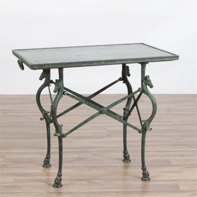 Image for Lot Roman Style Patinated Bronze Table with Marble Top