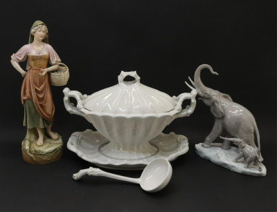 Image for Lot 3Pc Porcelain/Pottery; Royal Dux Lladro RedCli