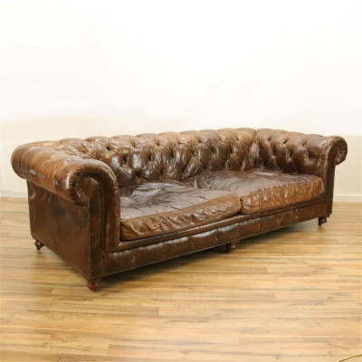 Image for Lot Restoration Hardware Leather Chesterfield Sofa