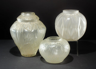 Image for Lot Andre Hunebelle - 3 Frosted Glass Vases, c.1930