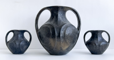 Image for Lot Three Chinese Sichuan Black Ceramic Amphora