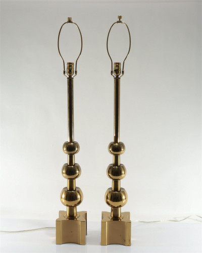 Pair Tommi Parzinger for Stiffel Brass Lamps, 1950