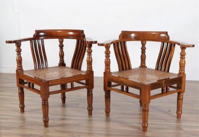British Colonial Wood / Cane Corner Chairs