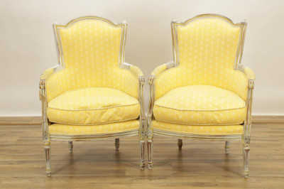 Image for Lot Pair Louis XVI Style White Painted Bergeres