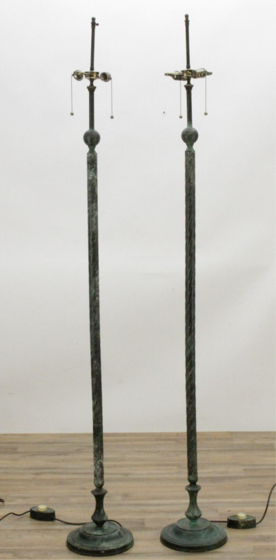 Image for Lot Pair Patinated Metal Classical Form Floor Lamps