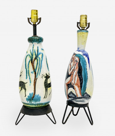 Image for Lot Two Polychrome Glazed Ceramic Table Lamps