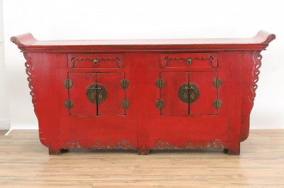 Image for Lot Chinese Red Lacquer Altar Table