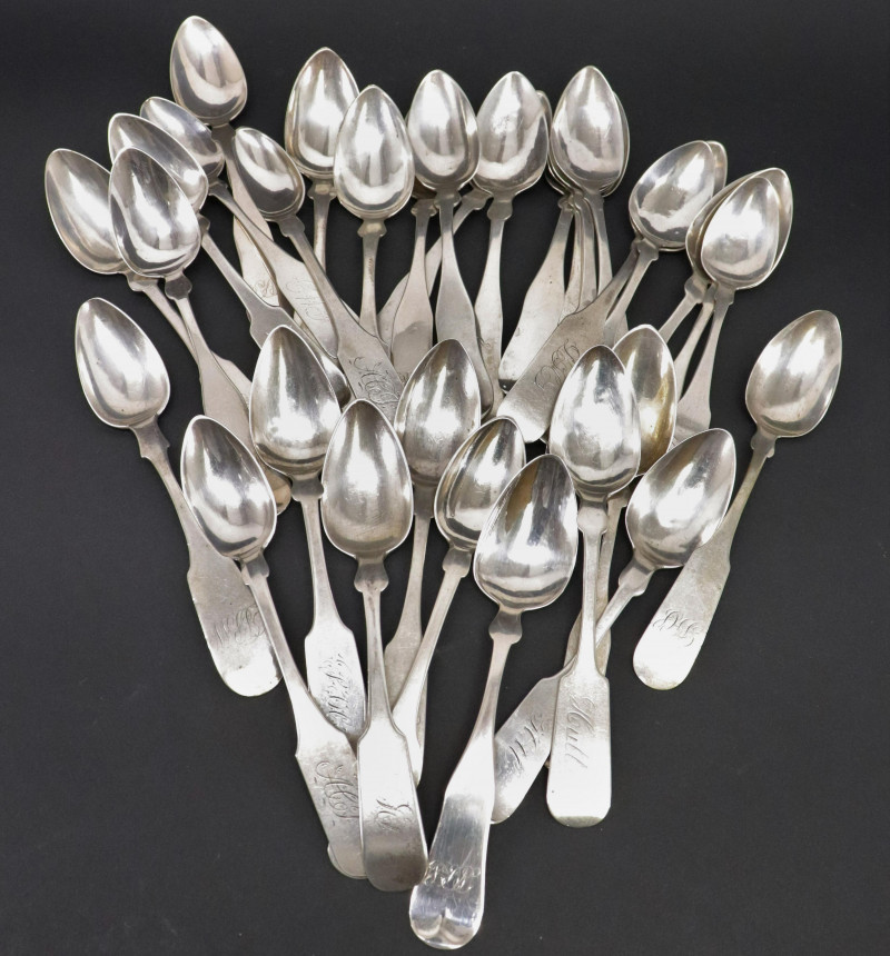 Image 1 of lot 31 Coin Silver Tea Spoons, 18th & 19th C.