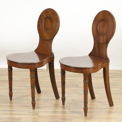 Image for Lot Regency Mahogany Hall Chairs Early 19th C