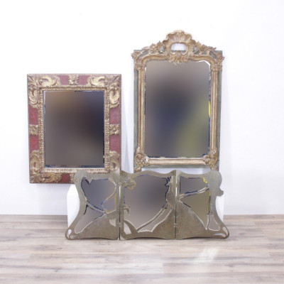 Image 2 of lot 2 Rococo Style Mirror & Brass Triptych