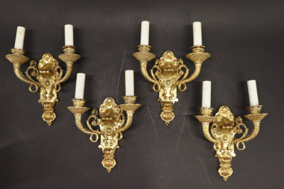 Image 1 of lot 4 Neoclassical Regency Style Gilt Metal Sconces