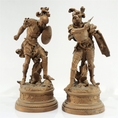 Image for Lot Pair of Gold Painted White Metal Warriors