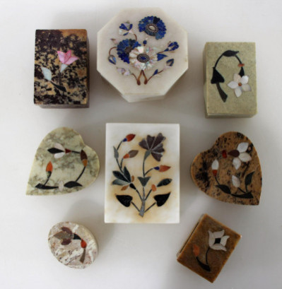 Image for Lot 8 Inlaid Stone & Marble Trinket Boxes