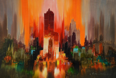 Image for Lot Heinz Munnich - Red Abstract Skyline, 1974